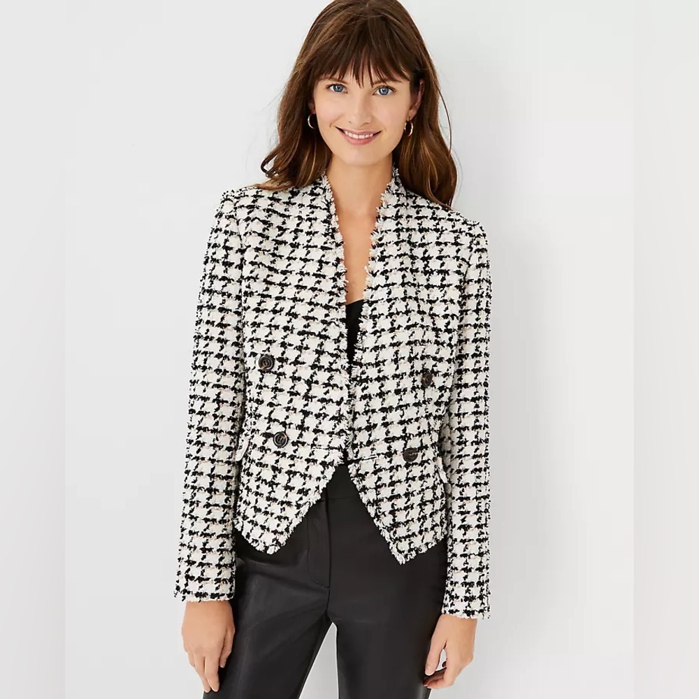 Ann Taylor Black and White Houndstooth Blazer